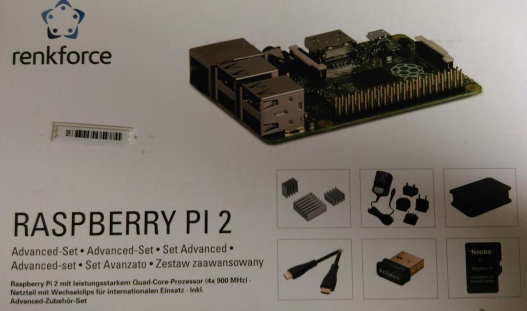 Das ist mein Raspberry PI 2 B - gekauft im Conrad fuer viel zuviel Geld :(